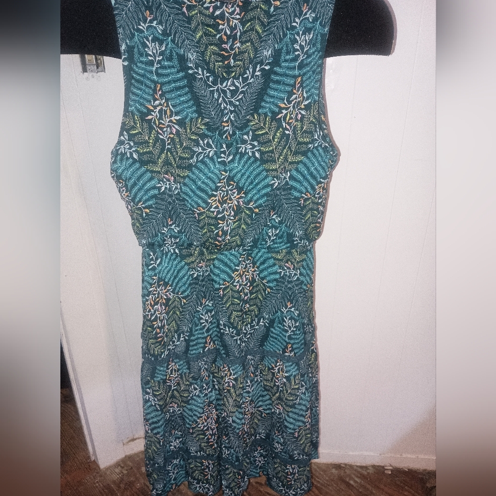 LC Lauren Conrad Teal and Green Furn Patterned Dress